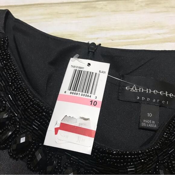 Connected Apparel NWT Black Satin Beaded Ruffle Formal Cocktail Evening Dress 10 - Picture 2 of 4